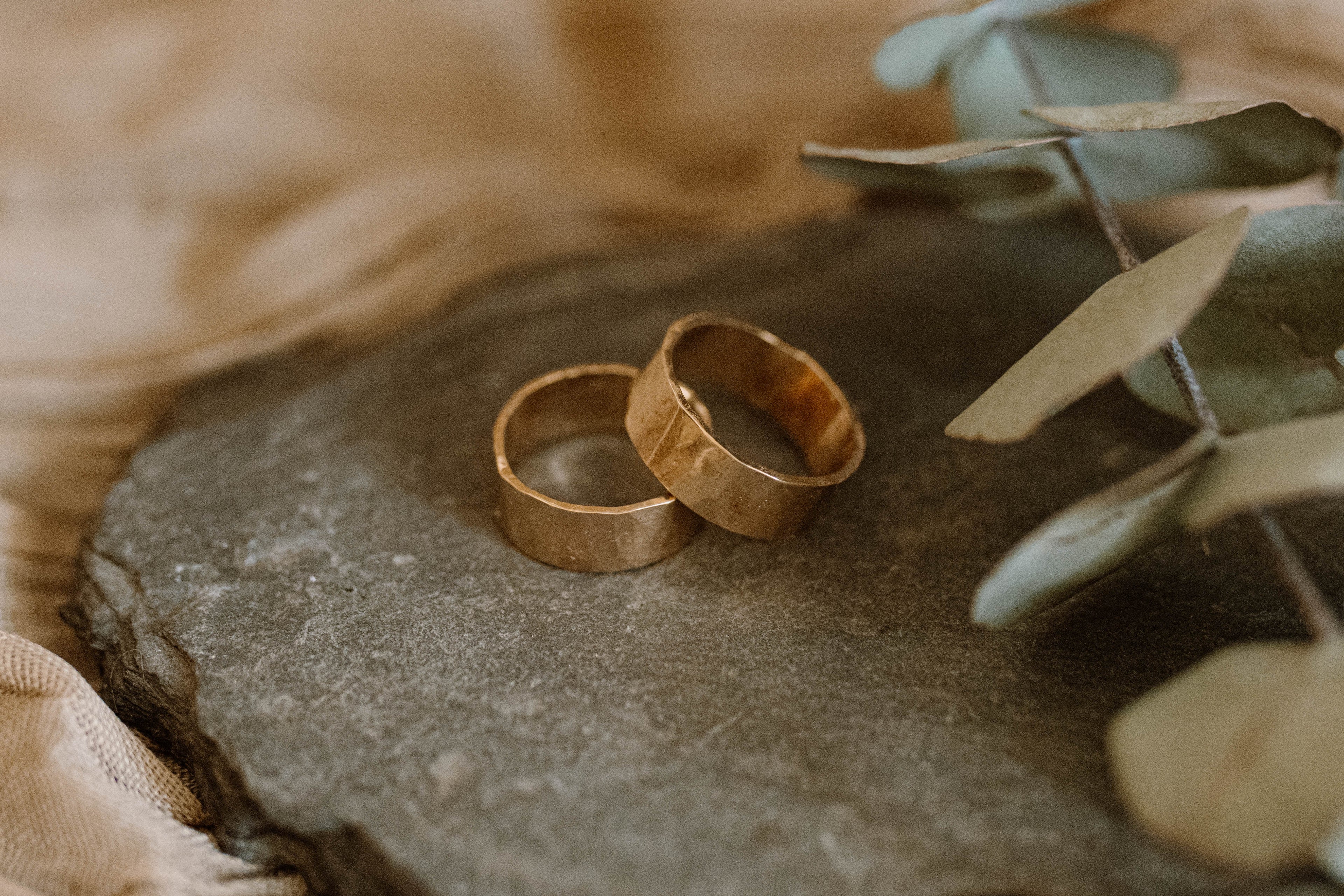 Bone + Flesh Hammered Gold Wedding Bands