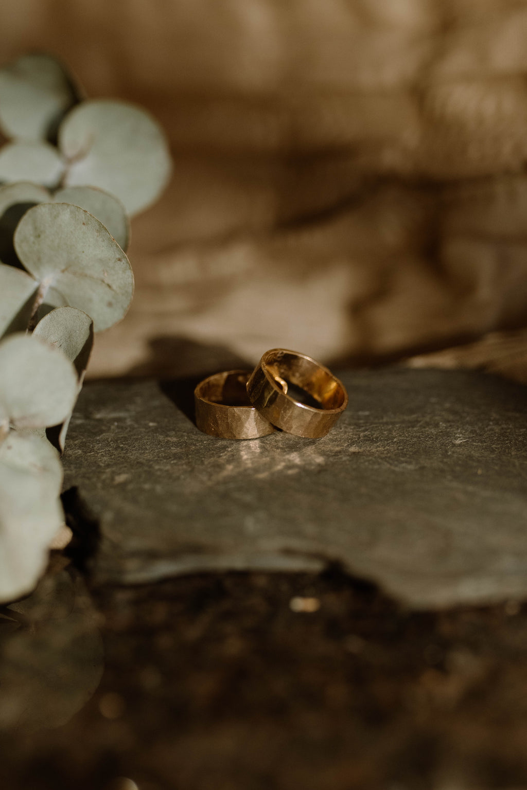 Bone + Flesh Hammered Gold Wedding Bands
