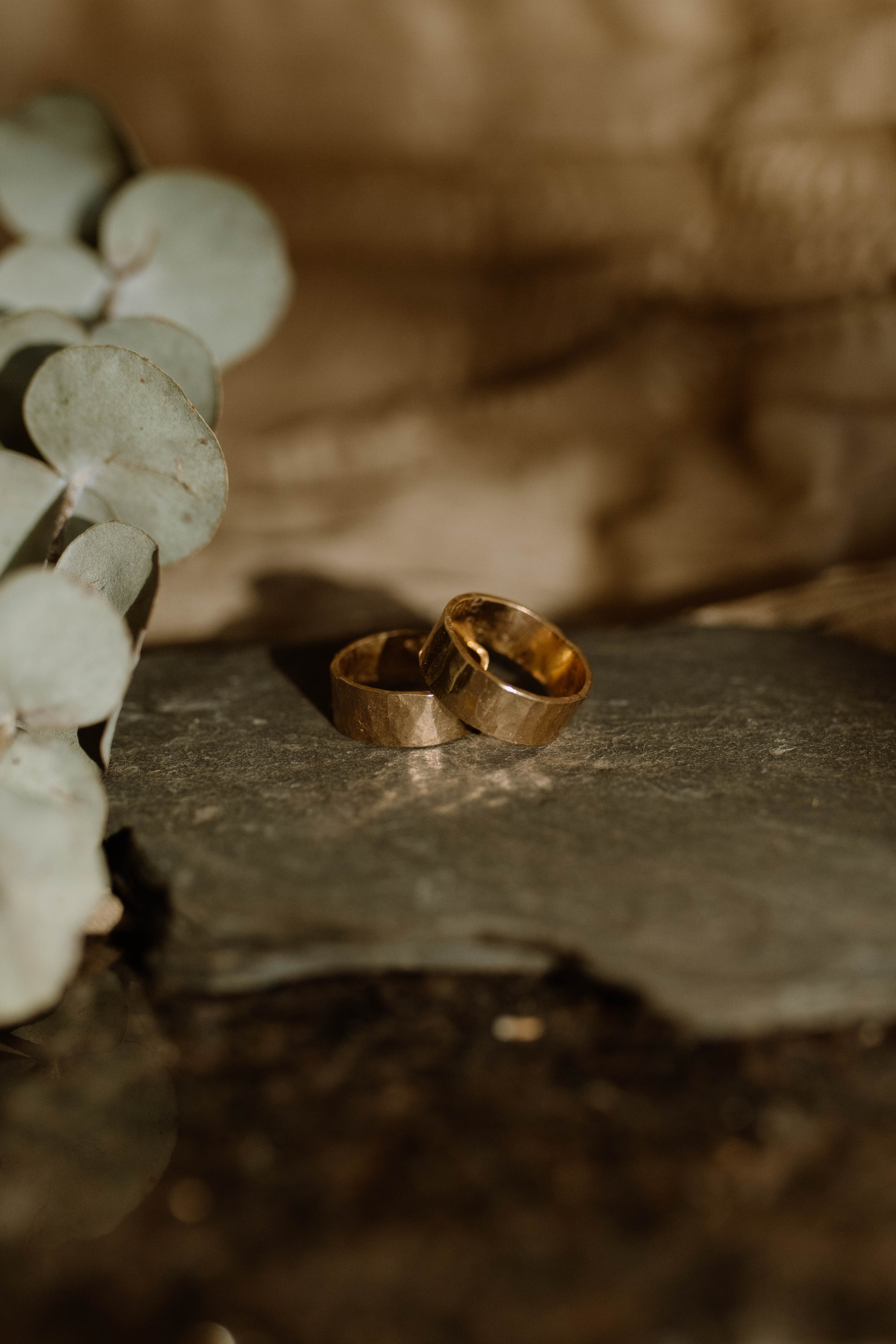 Bone + Flesh Hammered Gold Wedding Bands