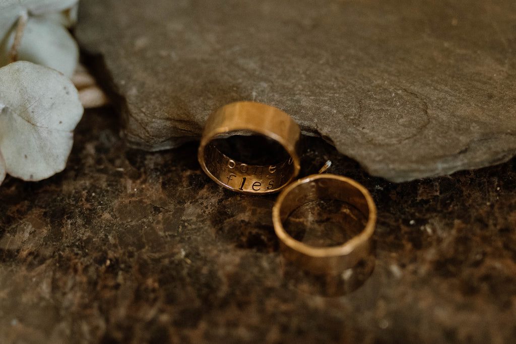 Bone + Flesh Hammered Gold Wedding Bands